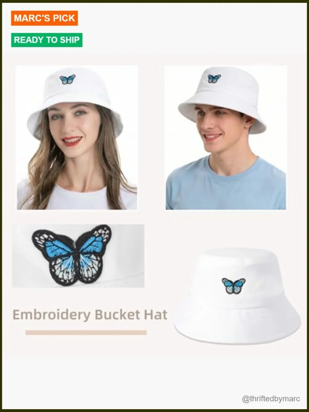 Cotton Bucket Hat Embroidered Packable Beach Sun Hat Travel Cap Unisex